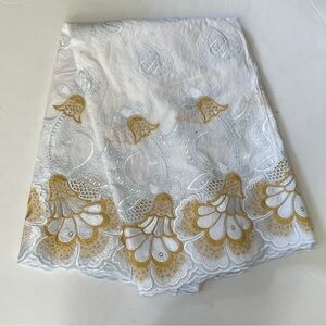 White and Gold Cotton Lace Brodé  Lafaya